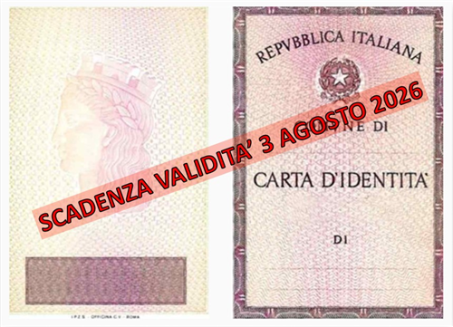 Cessazione validità carta d'identità cartacea a far data dal 03 agosto 2026